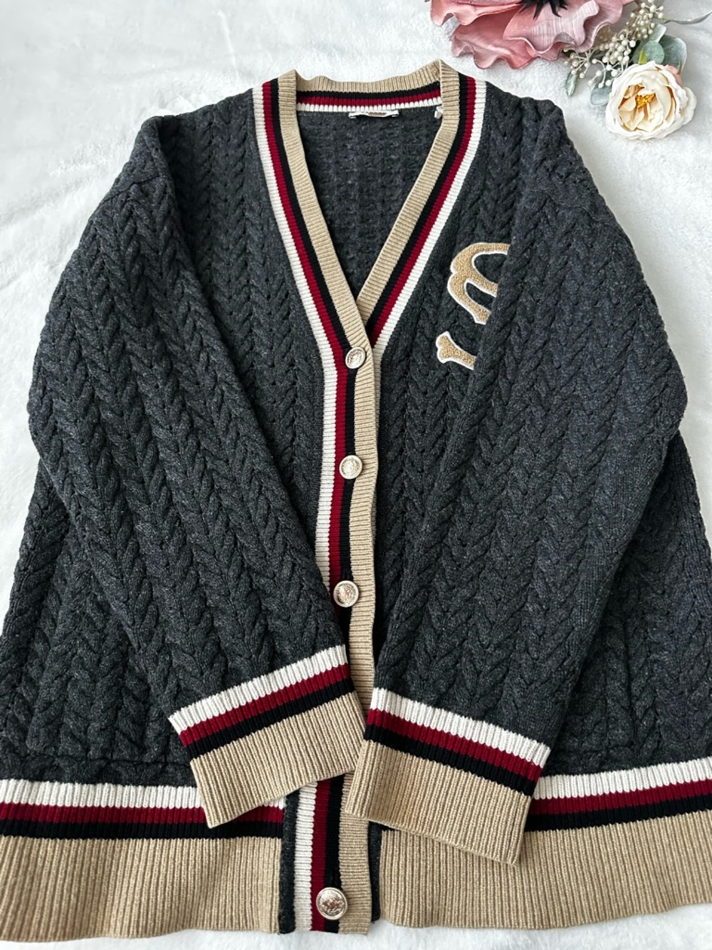 Sandro Monogram  varsity stripe Cardigan Medium - Picture 5 of 14